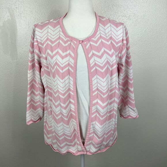 Vintage Alfred Dunner Sweater Women Extra Large Pink White Chevron Built In - Picture 16 of 16